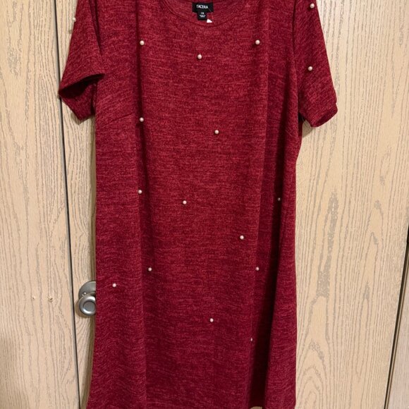 Tacera Dresses & Skirts - Tacera Women’s Dress, Burgundy with pearl accents, Size 1X